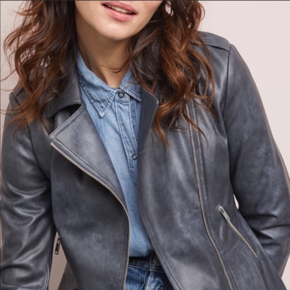 Anthropologie Faux Leather Jacket Grey - M